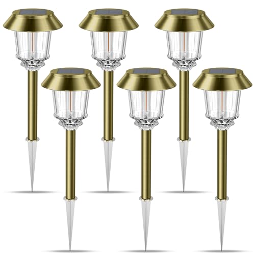 XMCOSY+ Solar Pathway Lights Waterproof - 6 Pack Solar Lights Outdoor, 10-40 LM Dimmable Outdoor Solar Light for Yard Pathway Garden Driveway Walkway (Bronze) Bronze 6 Packs