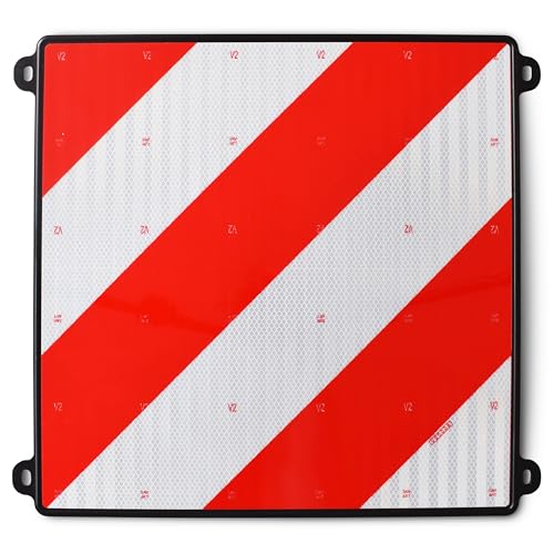Placa V-20 Homologada de Panel de Carga Saliente, Portabicicletas - Panel Reflector Señal Trasero V20 para Señalizacion de Cargas que Sobresalen (50x50cm) (Placa de Resina)