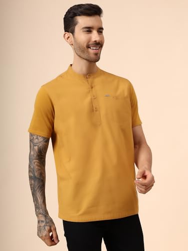 Image of Cantabil Men's Solid Mandarin Collar Half Sleeves Casual Shirt Kurta (P MSKU00002)