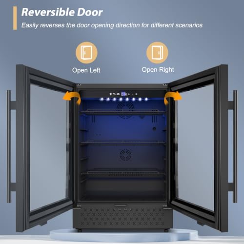 Image of Tylza Beverage Refrigerator 24 Inch, Under Counter /Freestanding Drink Fridge, 190 Cans Beverage Cooler with Glass Door, Reversible Door, Low Noise, Quick Cooling - for Beer, Soda, ETC, Black
