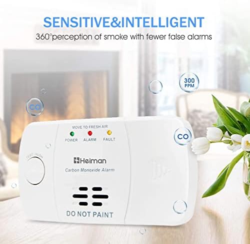 HEIMAN Carbon Monoxide Alarm Detector EN 50291 Certified, CO Alarm Detector, Battery Powered, 10 Year Sensor, 722ES