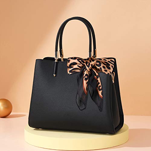 GERINLY Silk Feel Scarves Animal Print Leopard Neck Wrap Head Scarf (Khaki Black)