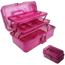 12.2inch 3-Layer Art & Craft Tool Storage Box, Beautiful Sewing Supplies Organizer, Plastic Portable Fishing Tackle Boxes, for Art Supply, Makeup, Hair Accessories,Painting Tools Container Hot Pink