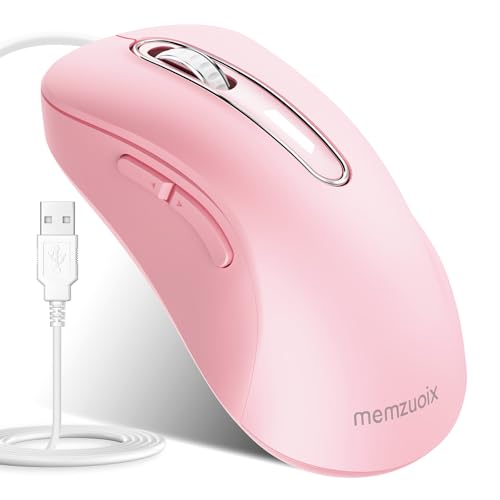 Memzuoix Ratón Usb Con Cable Ratón Óptico De 1400 Dpi, 5 Botones, Diseño Ergonómico Con Cable De 1,5m Para Ordenador, Laptop, Pc, Mac Rosa