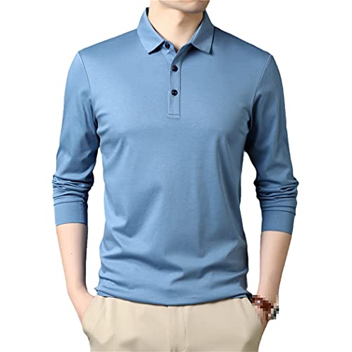 Polo manches longues homme coton bleu clair classique taille XL