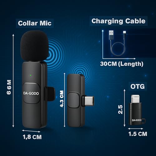 Image of Wireless Microphone 2-in-1 Lavalier Mic with Receiver for iPhone /Android Type-C Plug & Play Clip-On Mini Microphone for YouTube Vlogging, Zoom (K8-Mic)