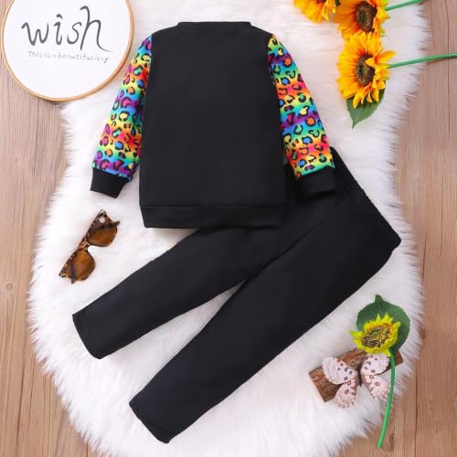 Image of Girls Fall Winter Outfits Cartoon Animal Long Sleeve Crewneck Sweatshirt Top+Sweatpant 2 Piece Clothing Set 3-9T