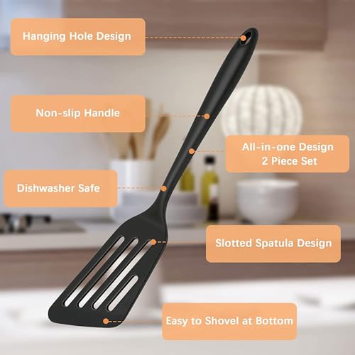 Image of Silicone Spatula - Nonstick, Heat Resistant Cooking & Baking Flipper for Pancakes, Omelettes, Pizza, Steak, Dosa - Ideal for Griddle Pans, Cookware and Fish Turner (Fish Spatula)