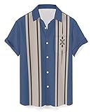 QIVICIMA Men's Retro Bowling Shirts 50s Rockabilly Style Button Down Shirts Vintage Printed Shirt D1