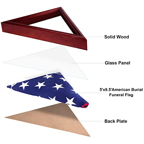 Decowoodo Flag Case For American Veteran Burial Flag, Flag Box Display Case For 5X9.5 Folded Funeral Flag, Memorial Flag Display Case For Veterans, Solid Wood Triangle Flag Frame Shadow Box, Mahogany #TOP3