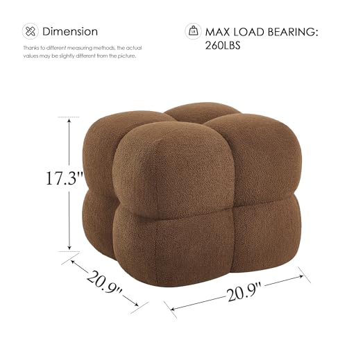 Image of Zesthouse Square Pouf Ottomans Footstool Set of 2, Upholstered Poofy Ottoman for Couch Sofa, Modern Ottoman Coffee Table for Living Room, Rust Brown Boucle Fabric Stool Foot Rest, Cute Vanity Chair