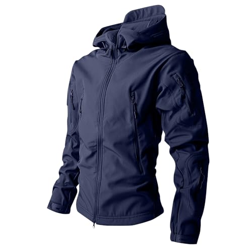 Image of Men's Camouflage Jacket Full-Zip Waterproof Fleece Lined Winter Coats Hooded Military Windbreaker Jackets with Pocket