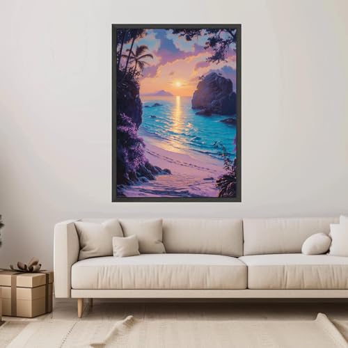 Toile coucher de soleil plage évocation sérénité vagues océan XINBAO - 4