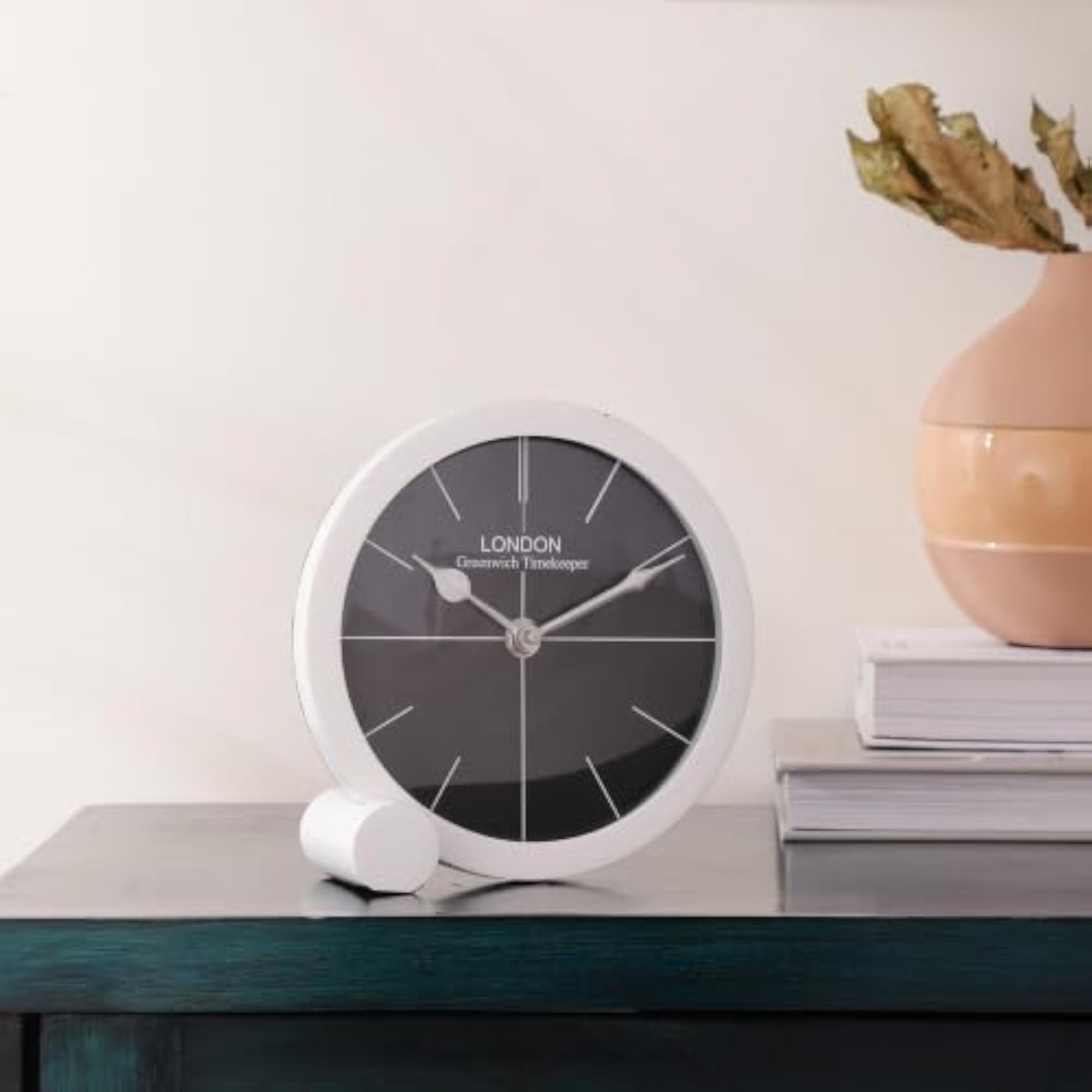 Handcrafted Langston Table Clock, Elegant White Design