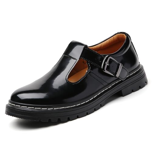 Image of Women's Platform T-Strap Mary Janes Oxford Dress Shoes | Chunky Non-Slip Classics Round Toe Comfort Casual School Work Uniform Shoes with Buckle Retro Comfortable Walking Shoes