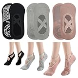 KEYRI 3 Paires Yoga Antiderapant Chaussettes pour Les Femmes Filles, Chaussettes d'Entraîn...