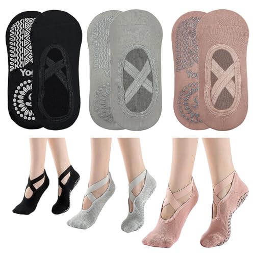 KEYRI 3 Paar Yoga Pilates Socke Rutschfeste Socken für Frauen Mädchen...