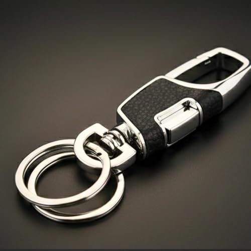 Image of THE MEN THING - Stylish Multicolor Stainless Steel Keychain for Men & Boys (Titan Grip Leather - Black)