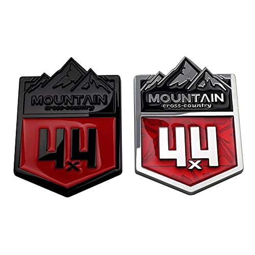Image of 1X Mountain 4x4 Cross Country Metal Car Sticker Off Road Racing Decal Emblem Badge Fits Off-Road Car Truck SUV (Chrome Red)