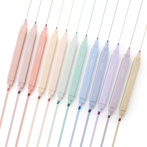 YISAN Aesthetic Textmarker, Pastell-Textmarker, Bibel Marker und Stifte,Doppelspitze,12 Farben,70924