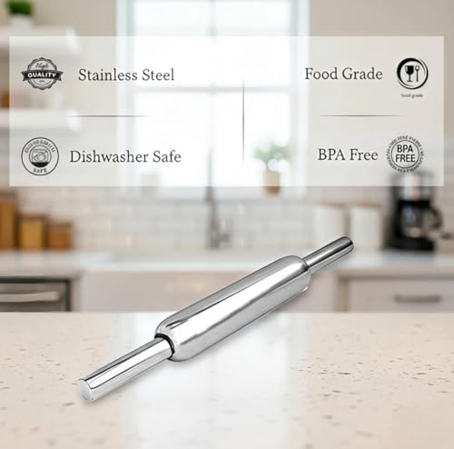 Image of Henny 304 Stainless Steel Chopping Board with Lip for Kitchen | Free Rollin Pin | for Cutting Vegetables, Meat,Fish,Fruits | Large |
