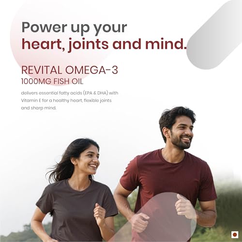 Image of Revital Omega 3 Salmon Fish Oil 1000mg Capsules with EPA 180mg & DHA 120mg | Triglyceride Form | Supports Heart, Joint & Brain Health | Vitamin E Enriched | No Fishy Burps | 60 Capsules | Heavy Metal Tested