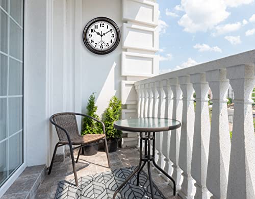 Zyzamay 12 Inch Indoor Outdoor Clocks,Waterproof Wall Clock With Thermometer,Easy To Read,Non-Ticking Battery Operated Quality Quartz Clock, Decorative For Patio,Porch,Pool,Bathroom,Deck(Blackgold) #TOP3