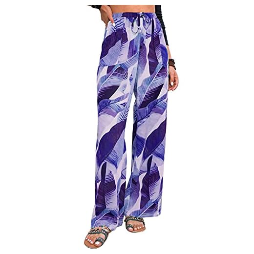 Dam Boho Byxor Harem Smockad Midja Yoga Hippie Palazzo Sommar Strandbyxor Lösa Sommarbyxor Lätta fritidsbyxor