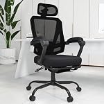 Ergonomic Office Chair with Footrest, High Back Swivel Mesh Desk Chair, Big and Tall Rolling Computer Chair with Headrest, Lumbar Support, 3-Level Tilt Backrest for Home, Bedroom, Work (Black)
