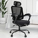 Hihady Ergonomic Office Chair with Footrest, High Back Swivel Mesh Desk Chair, Big and Tall Rolling Computer Chair with Headrest, Lumbar Support, 3-Level Tilt Backrest for Home, Bedroom, Work
