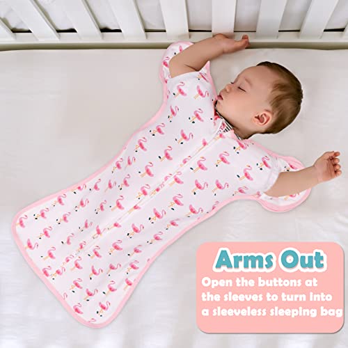 Image of 2 Pack Swaddles 3-6 Months, 2 Way Zipper Swaddles, Arms in /Out Convertible Baby Swaddle, 100% Cotton Arms Up Newborn Sleep Sacks, Flamingo & Bear