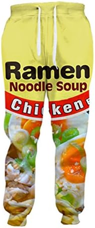 Casual Pants Chicken Ramen Joggers 3D Printed Salty Jogger Sweatpants Hip-Hop Trousers (XL) Yellow