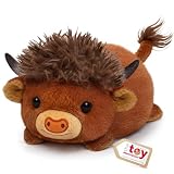 Picture of Mewaii Highland Cow Plush Pillow – Cute Happy Face Soft Brown Fur Stuffed Animal, Cuddly Cow Plush Toys for 3+ Year Old Kids & Adults (8Inch)