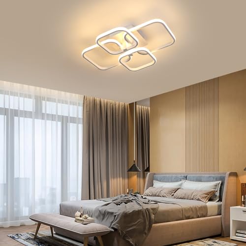 Plafonnier LED dimmable 48W 5400LM moderne à 4 carrés avec télécommande pour salon