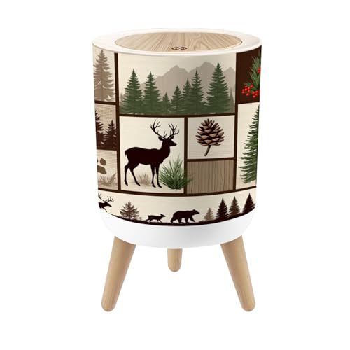 Small Trash Can with Lid Rustic Cabin Kitchen Forest Woodland
