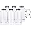 JUVITUS 6 pack 32 oz Clear PET Plastic Packer Bottles with Black Lid + Labels