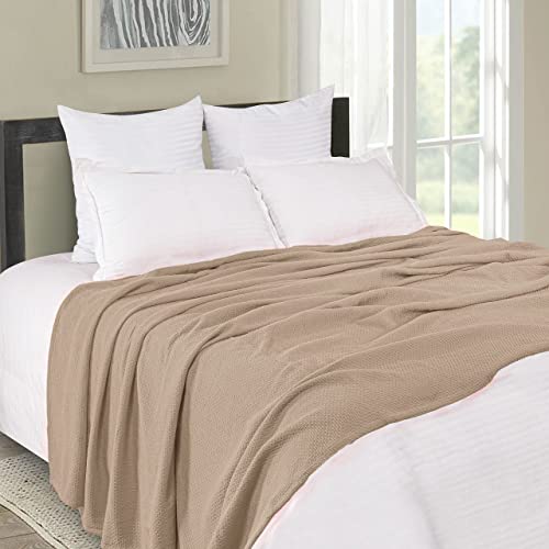 Boutiquo 100% Cotton Bed Blanket, Breathable Thermal Blanket Full - Queen Size, Soft Honeycomb Waffle Blanket 90"X90", Cotton Bed Blanket, Perfect For Layering Any Bed For All Season, Beige #TOP2