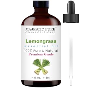MAJESTIC PURE Lemongrass Essential Oil | 100% Pure and Natural Lemongrass Oil | Premium Grade Essential Oils for Hair Care, Home Diffusers, Skin, Aromatherapy, Massage and Humidifiers | 4 Fl Oz