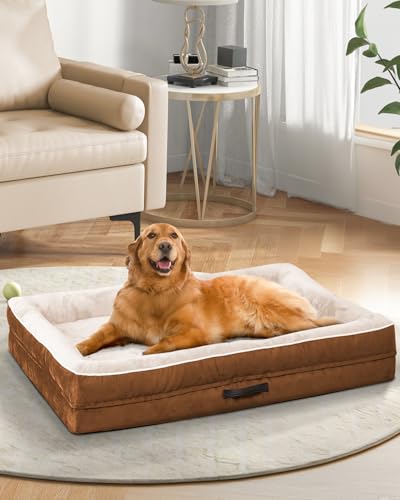 Upvilla Orthopedic Dog Bed XL Four-Sided Cushioned Egg-Shaped Foam Dog Sofa Waterproof Removable Cover Pet Sofa Bed with Non-Slip Base Extra Large Dog Bed Brown