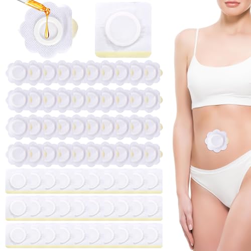 70pcs Castor Oil Patches, CastorOil Belly Button Patch Covers, Disposable Different Shapes Castor-Oil Pack Wrap Self-Adhesive Highly Absorbent(oil not included)