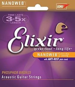 Elixir 16077 Phosphor Bronze Nanoweb Coating Acoustic Guitar Strings, Light-Medium, 12-56 (2 Pack)
