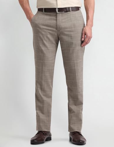 Image of Arrow Men Tapered fit Polyester CheckedMid-Rise waistTrousers