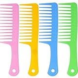 TecUnite 4 Pieces 9 1/2 Inches Anti-static Large Tooth Detangle Comb, Wide Tooth Hair Comb Salon Shampoo Comb for Thick Hair Long Hair and Curly Hair (Mutil Color 1)