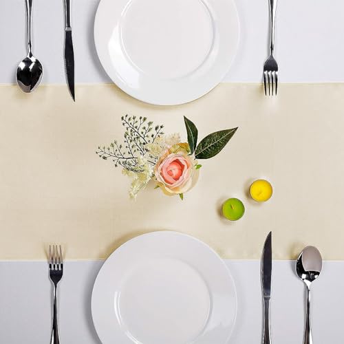 10-Pack Satin Table Runner Champagne 12 x 108 inches Long, Table Runners for Wedding, Birthday Parties, Banquets Decorations（10 Pack, 12x108 Inch, Champagne by Hahuho - Image 2