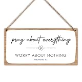 Bible Verse Wood Hanging Decor Sign, Pray About Everything Worry About Nothing, Wood Front Door Plaque Wall Art Decor Gift, 10' x 5' Wood Decor Hanging Sign for Home Farmhouse Living room Bedroom-01