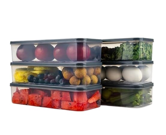 Image of Air Tight Clear Plastic Fridge Storage Containers | Kitchen Organisers. Stackable, with Lids, Leak-proof, Durable for Fruits, Vegetables and Eggs, Set of 6, 1200 ML