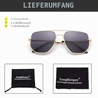 Long Keeper Retro Pilot Sonnenbrille Herren Herren Groß Metallrahmen Sonnenbrille Pilotenbrille Doppelsteg 70er Pilot Retro Brille Unisex, 60 MM (Gold Rahmen – Dunkelgrau Gläser) – Ansicht 6