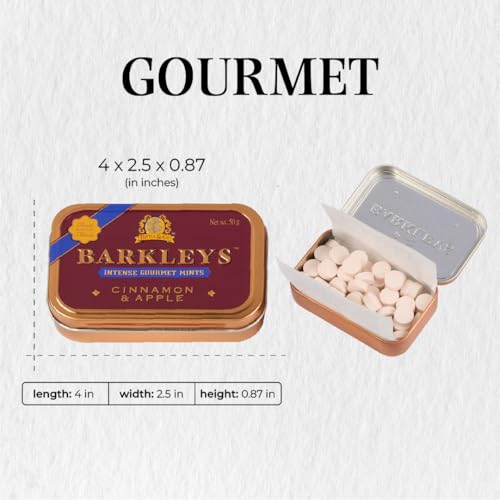 Barkleys Cinnamon and Apple Mints in Tins Intense Gourmet Mints Vegan All Natural,Pack of 6 X 50 g