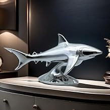 11.8 INCH Shark Statue Electroplate Figurine Decorative Sculpture Resin Collectible Gifts for Shark Lover Office Home Decor Desk Accessories Decoration Tabletop Figurines Outdoor Decor Silver