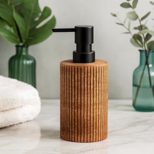 Image of Whizzo Premium Textured Soap Dispenser for Bathroom & Kitchen | Refillable Liquid Hand Wash Dispenser Bottle with Matte Black Pump | Modern Bathroom Accessory (400ML, LD-312, Terracotta Brown)